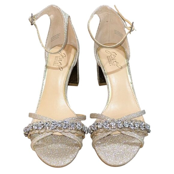 Jewel Badgley Mischka Giona‎ Embellished Evening Shoe Size 7.5 Light Gold New - Picture 3 of 8